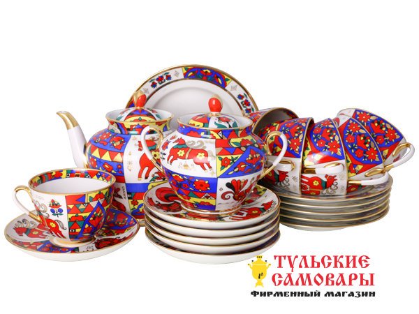 Сервиз чайный ф. Весенняя рис. Народные узоры 6/20 Императорский фарфоровый завод фото 1 — Samovars.ru