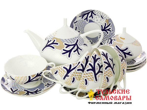 Сервиз чайный ф. Купольная рис. Синий узор 6/14 Императорский фарфоровый завод фото 1 — Samovars.ru